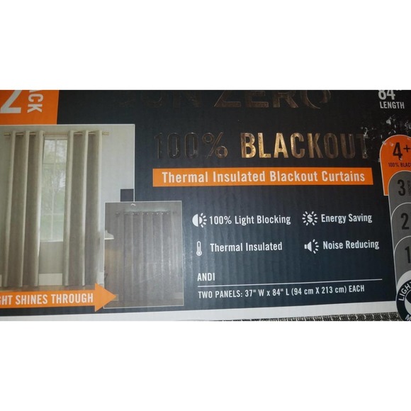 SUN ZERO 100% Blackout Panels Brown Checked Thermal Insulated Noise Reducing 84" - Picture 2 of 7